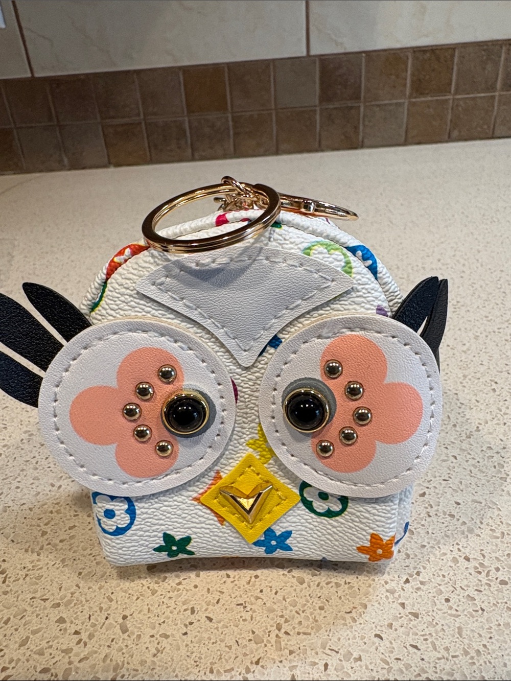 White Multicolor Owl Backpack Coin Purse Keychain/Bag Charm NEW
